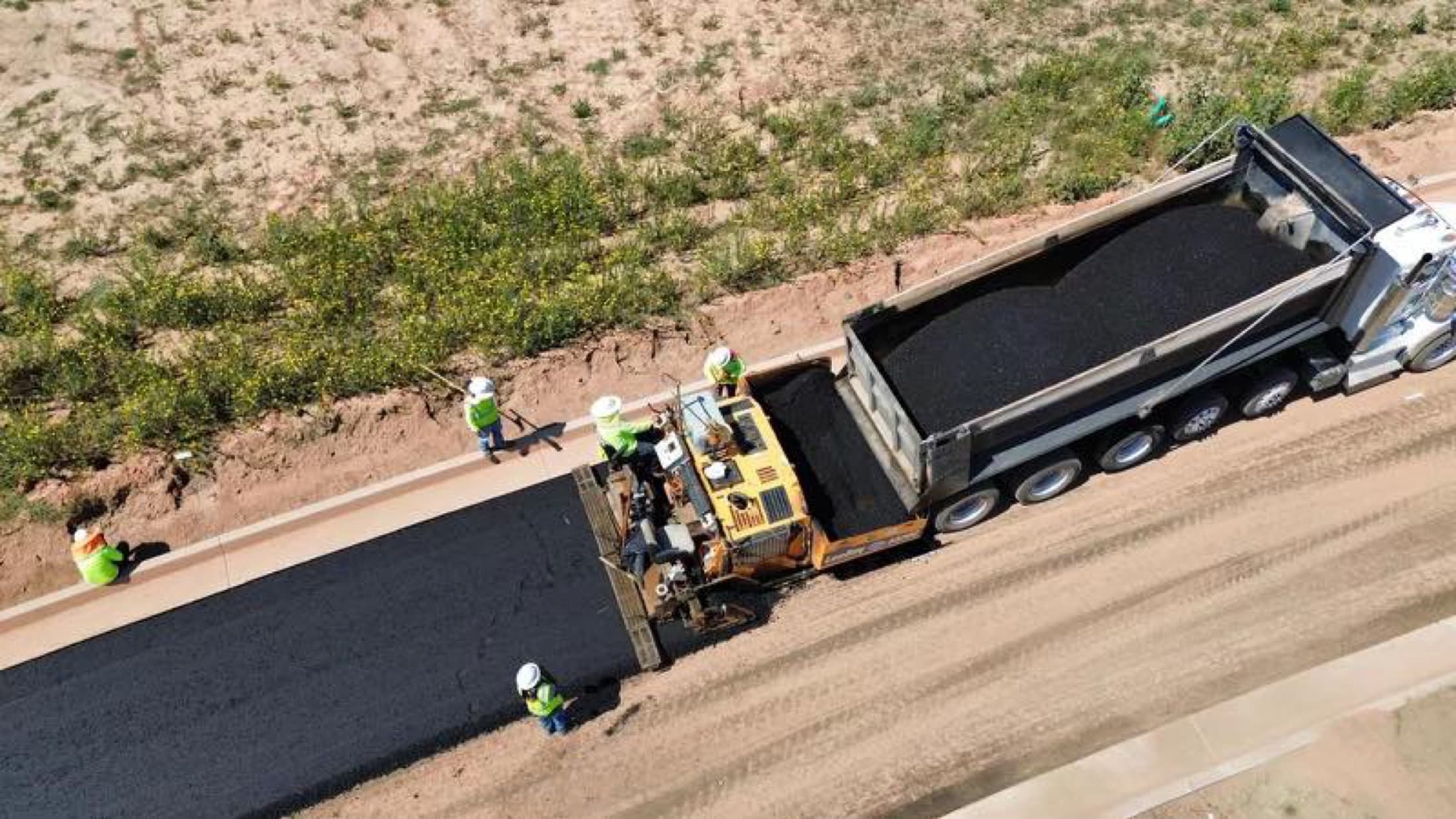 Asphalt paving rural aerial
