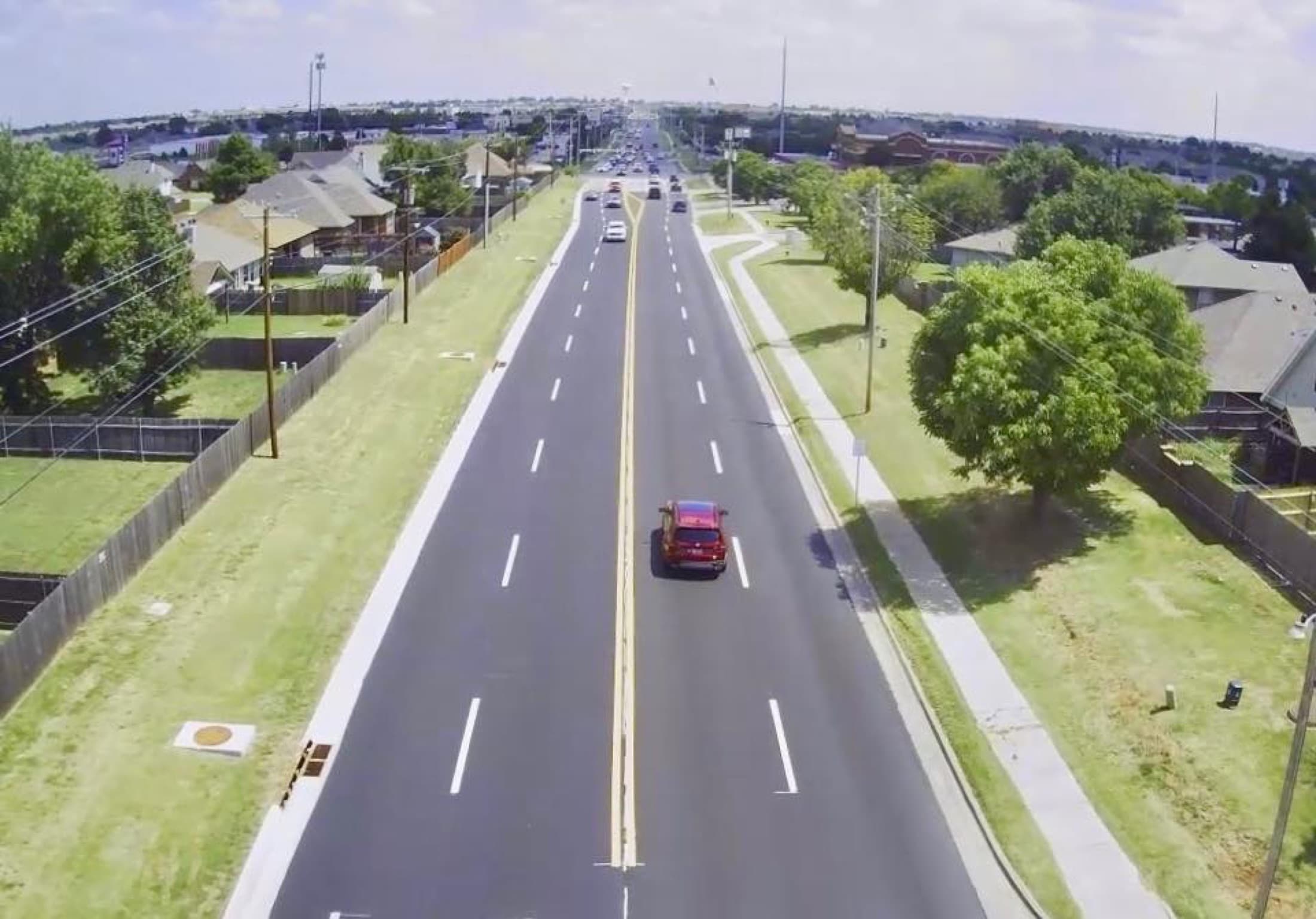 Aerial view of a finished arterial roadway